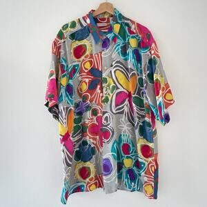 Vtg 90's Colorful Floral Art Silk Mens Button Up Shirt Sz XL BURMA BIBAS Hawaii